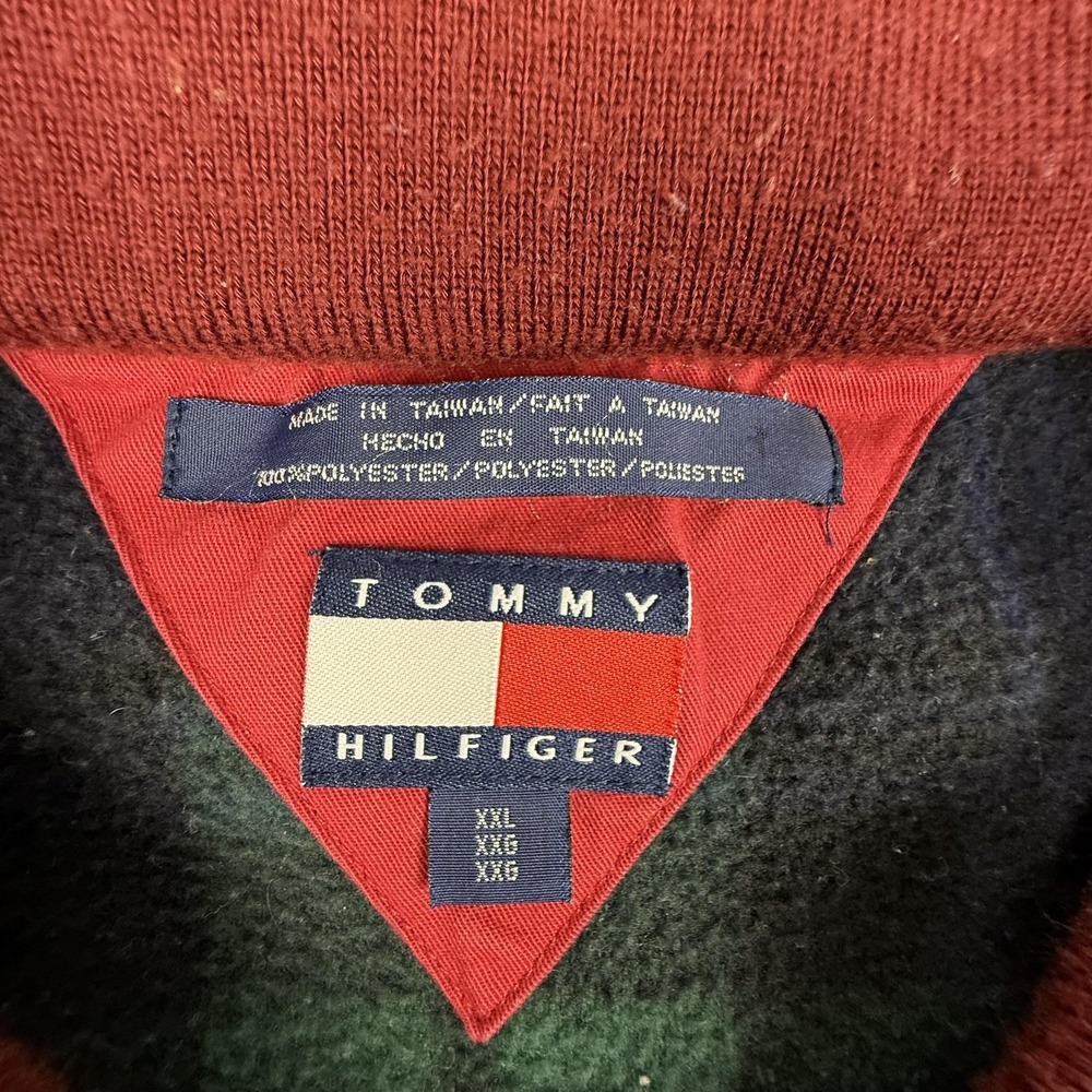 Vintage Tommy Hilfiger Sweater Mens 2XL Green Plaid Fleece 1/4 Zip Pullover 90s - Picture 6 of 10